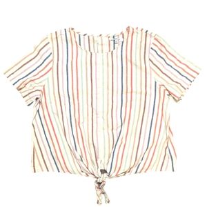 Madewell Women’s L Rainbow Striped cotton Blend Tie Front Breathable Top Spring